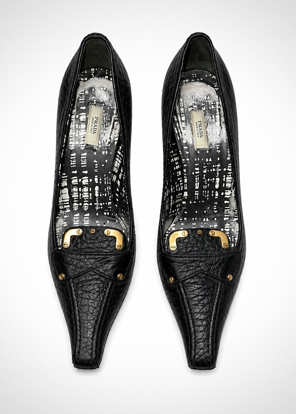 Escarpins Prada en cuir noir texturé, taille 37,5