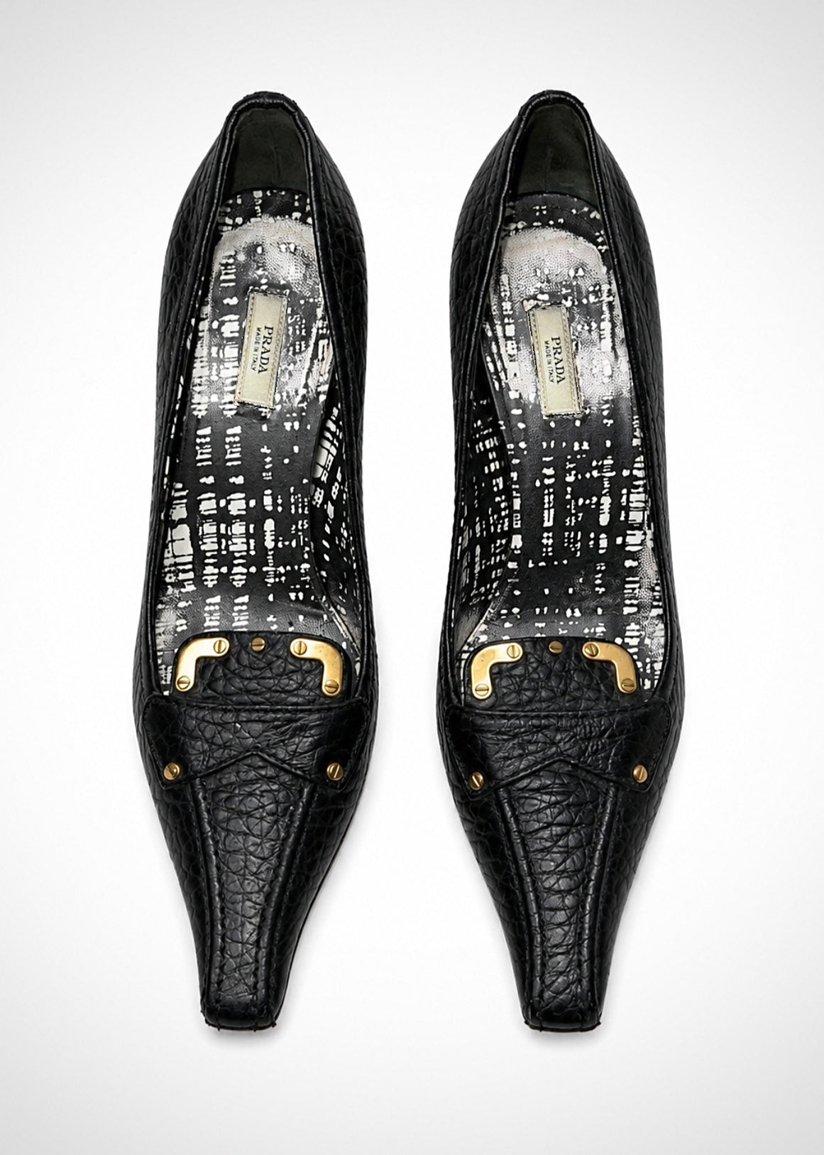 Escarpins Prada en cuir noir texturé, taille 37,5