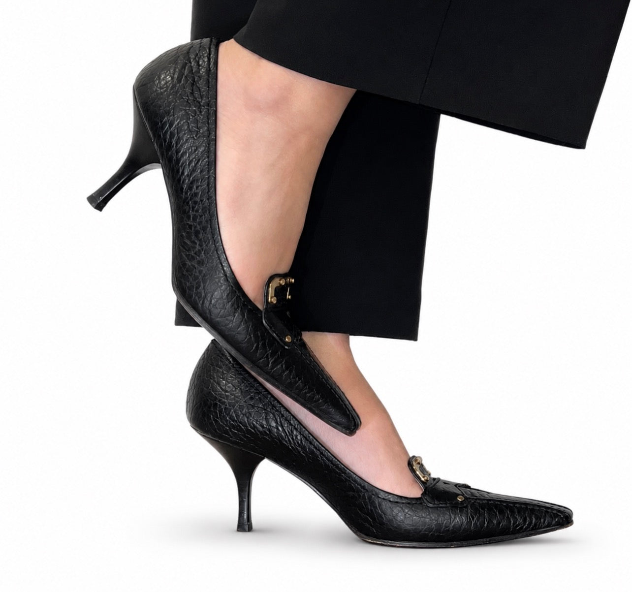 Escarpins Prada en cuir noir texturé, taille 37,5