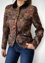 Veste tapisserie florale vintage à col velours Burberry, taille 34