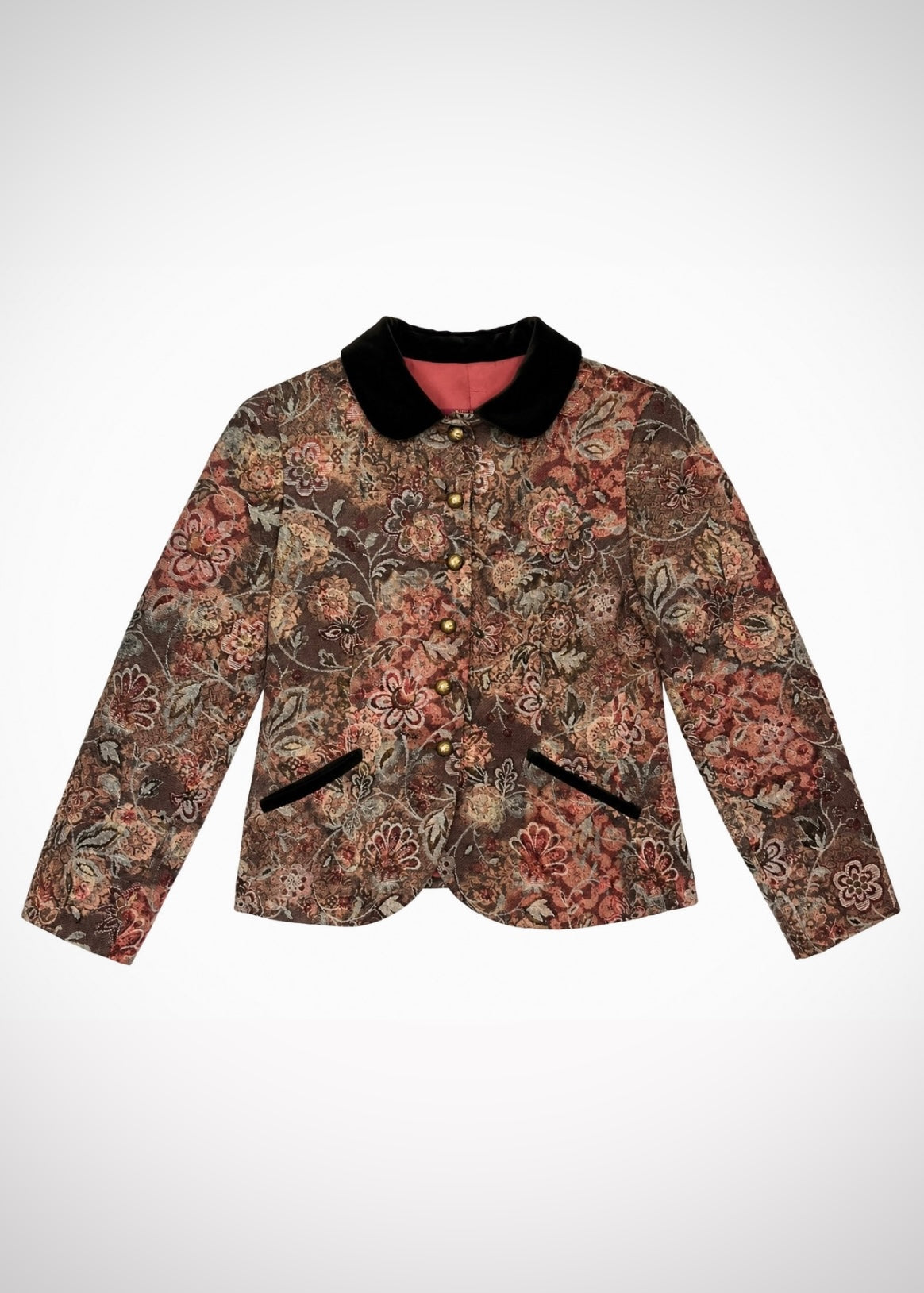 Veste tapisserie florale vintage à col velours Burberry, taille 34